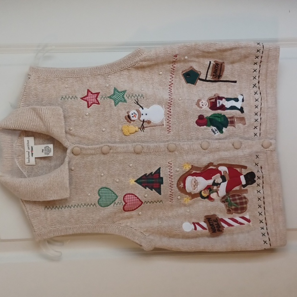 Vintage bechamel vest petites M christmas neutral festival party holly days